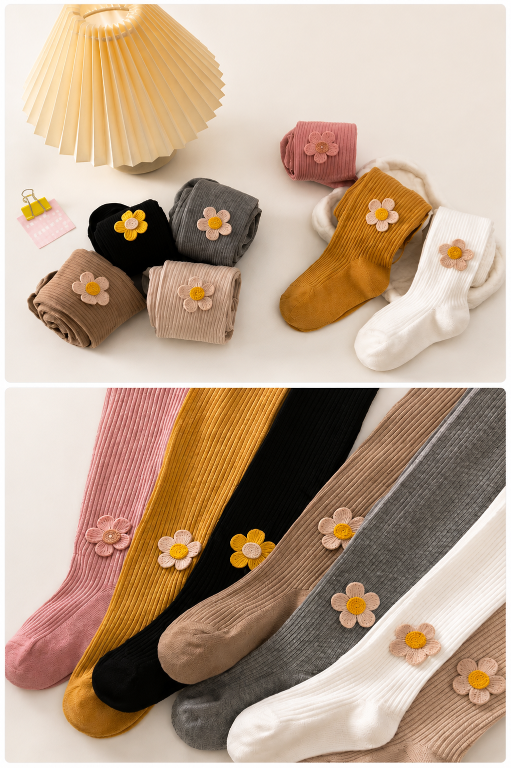 Baby and Toddler Girls' 3D Flower Ribbed Stockings