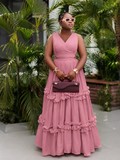 Deep V-Neck Sleeveless Hollow Out Cut-Out Maxi Dress