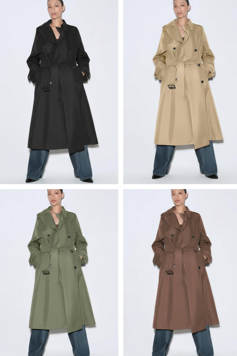 Long Belted Water Repellent Windproof Trench Coat