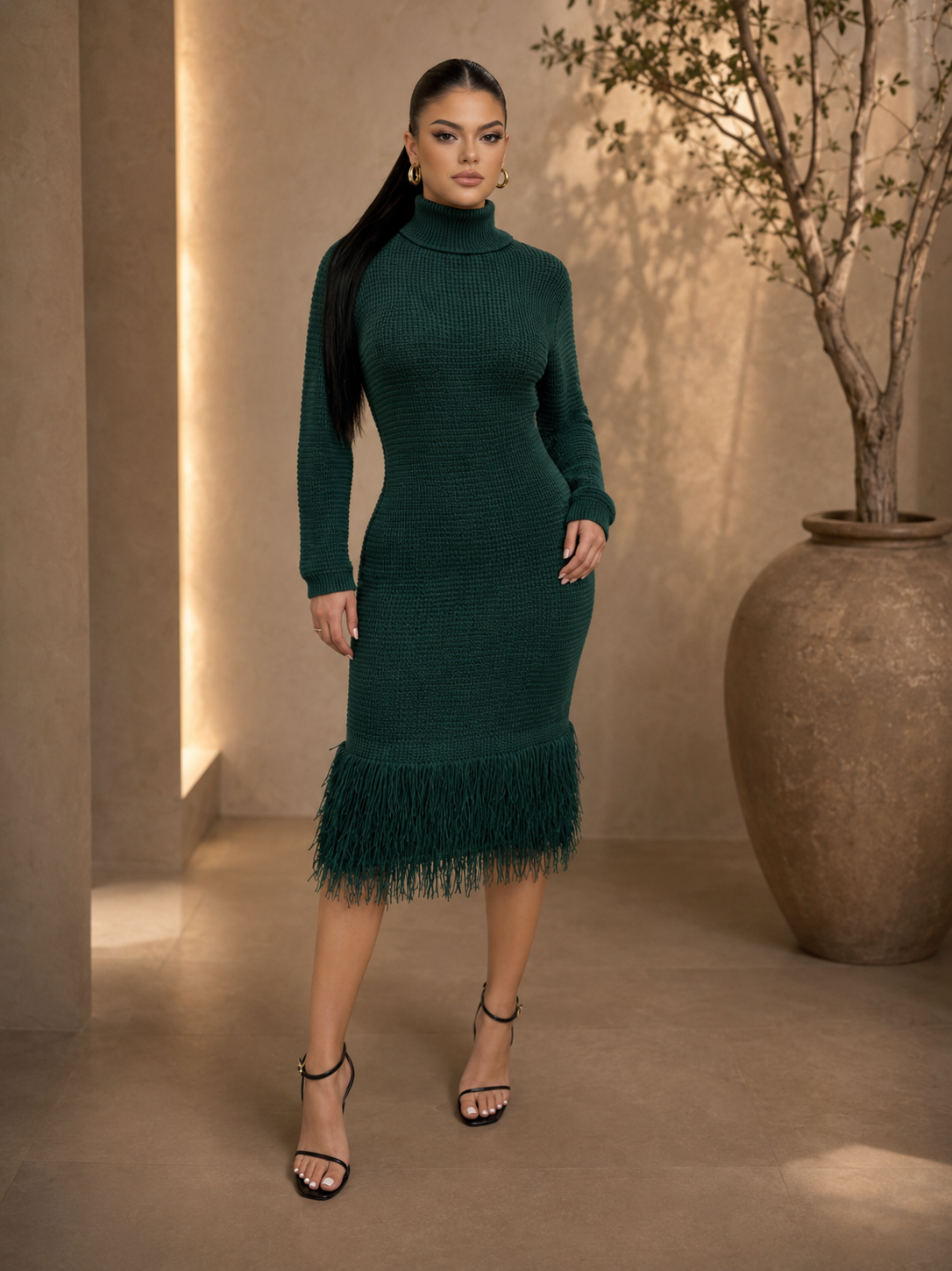 Turtleneck Knit Bodycon Midi Dress