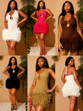 Halter Neck Crochet Fringe Mini Dress