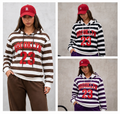"Brooklyn 23" Varsity Numeric Striped Long Sleeve Hoodie Sweatshirt