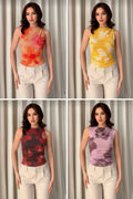 Elegant Floral Print Mesh Tank Top