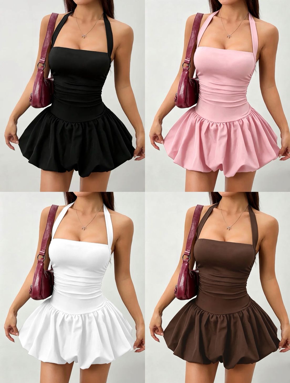 Halter Neck Bubble Hem Mini Dress