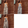 Palm Print Strappy Flowy Maxi Dress