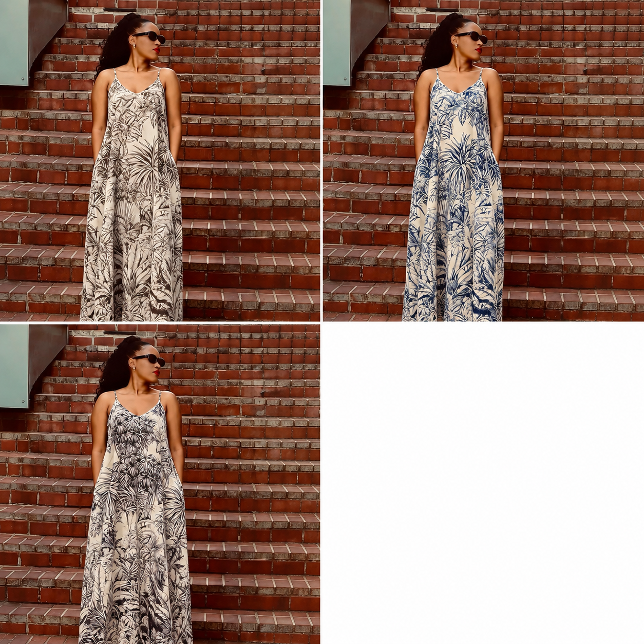 Palm Print Strappy Flowy Maxi Dress